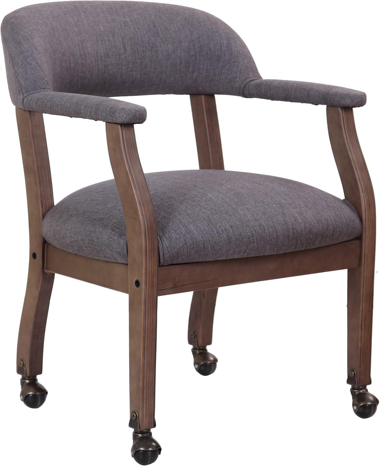 Slate Gray Linen Upholstered Arm Chair with Medium Wood Frame