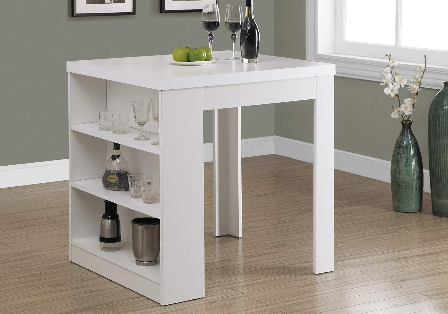 Chic White Square Counter Height Dining Table with Side Shelves