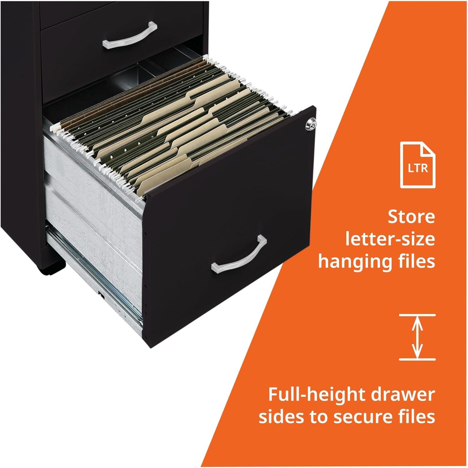 Black Mobile 3-Drawer Lockable Metal File Cabinet