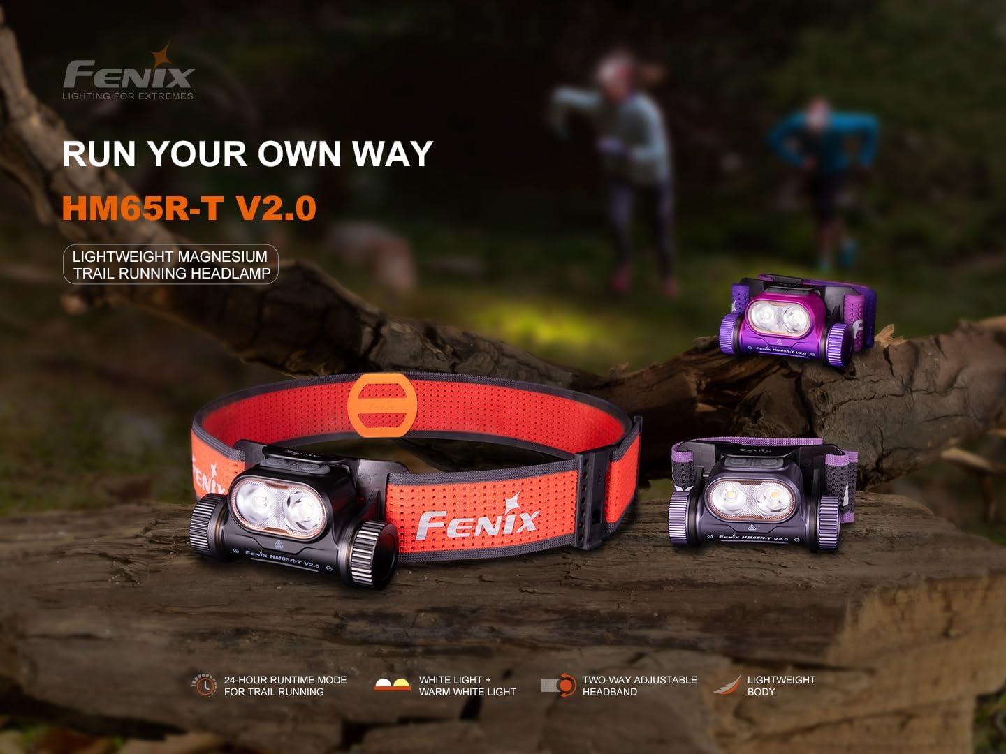 Fenix HM65R-T V2.0 1600 Lumen Rechargeable Trail Running Headlamp (Black) + LumenTac Organizer