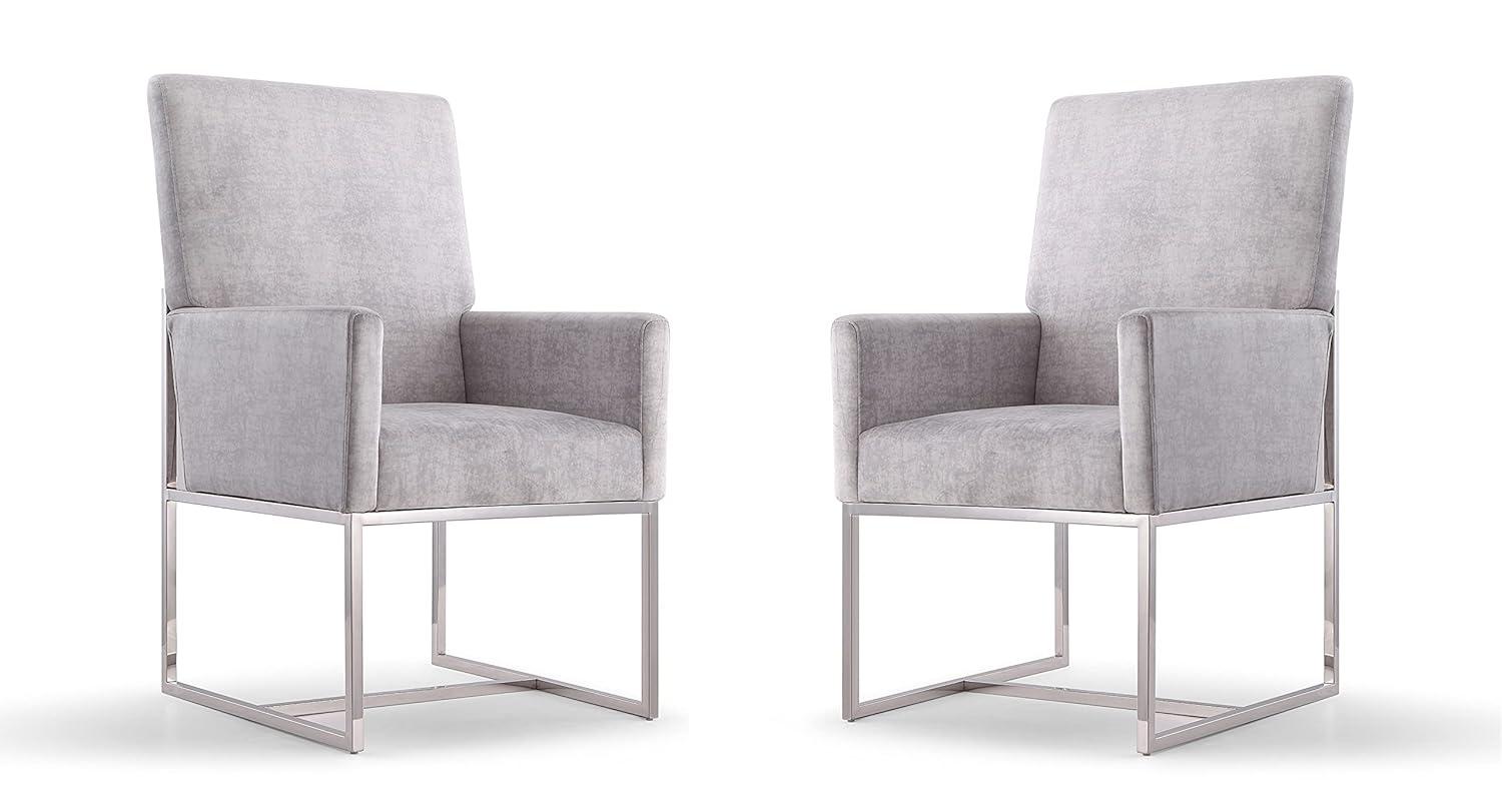 Element Velvet Dining Armchair Gray: High-Back, Stainless Steel Frame - Manhattan Comfort