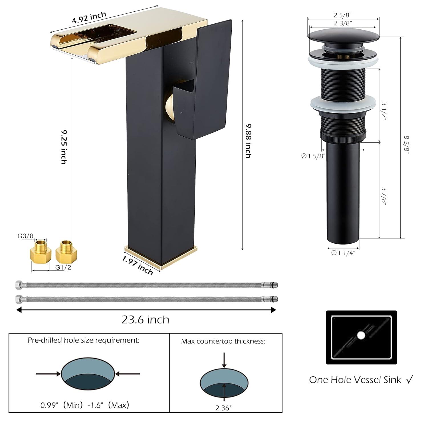 YCCUZA Y217H-BG Single Hole Faucet Single-handle LED Bathroom Vessel Sink Faucet with Drain Assembly