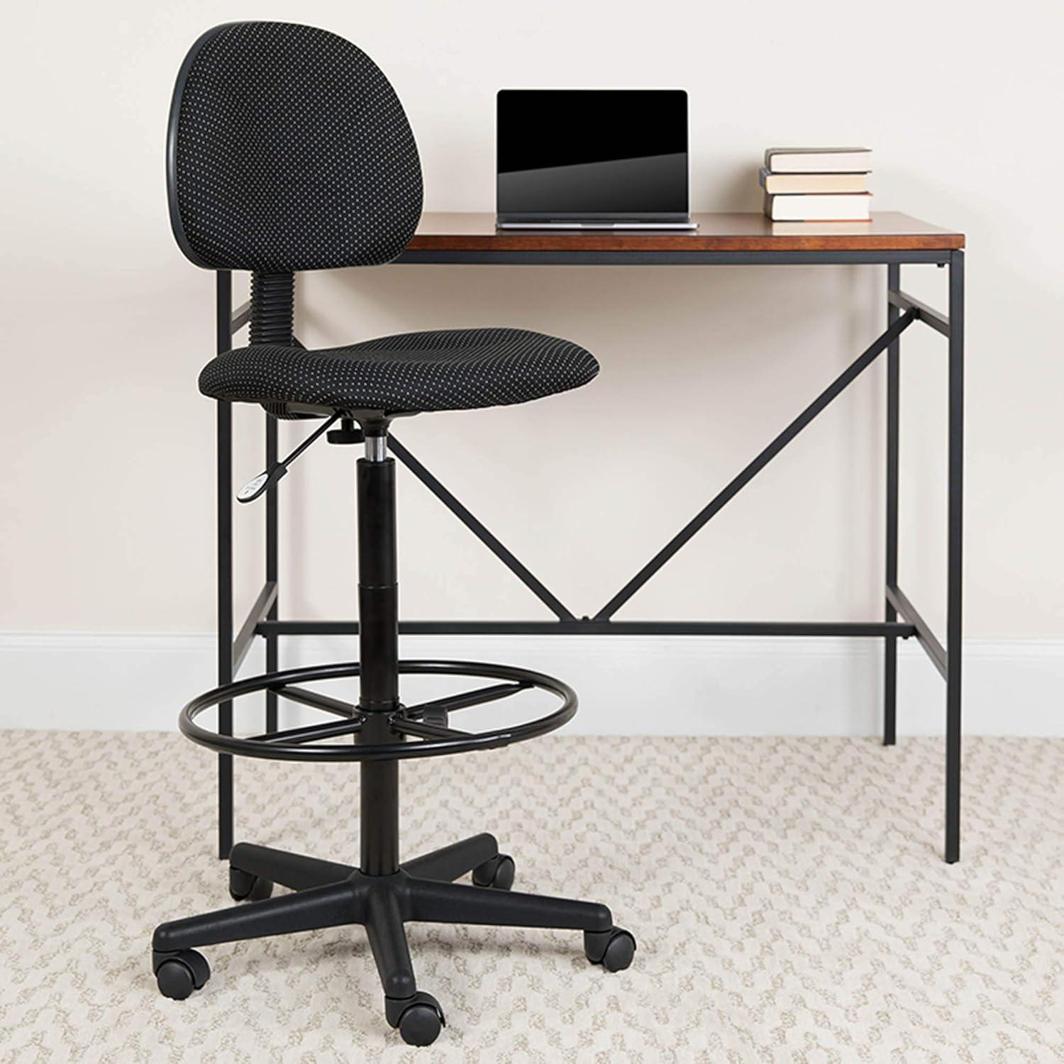 Black Adjustable Swivel Drafting Chair with Foot Ring