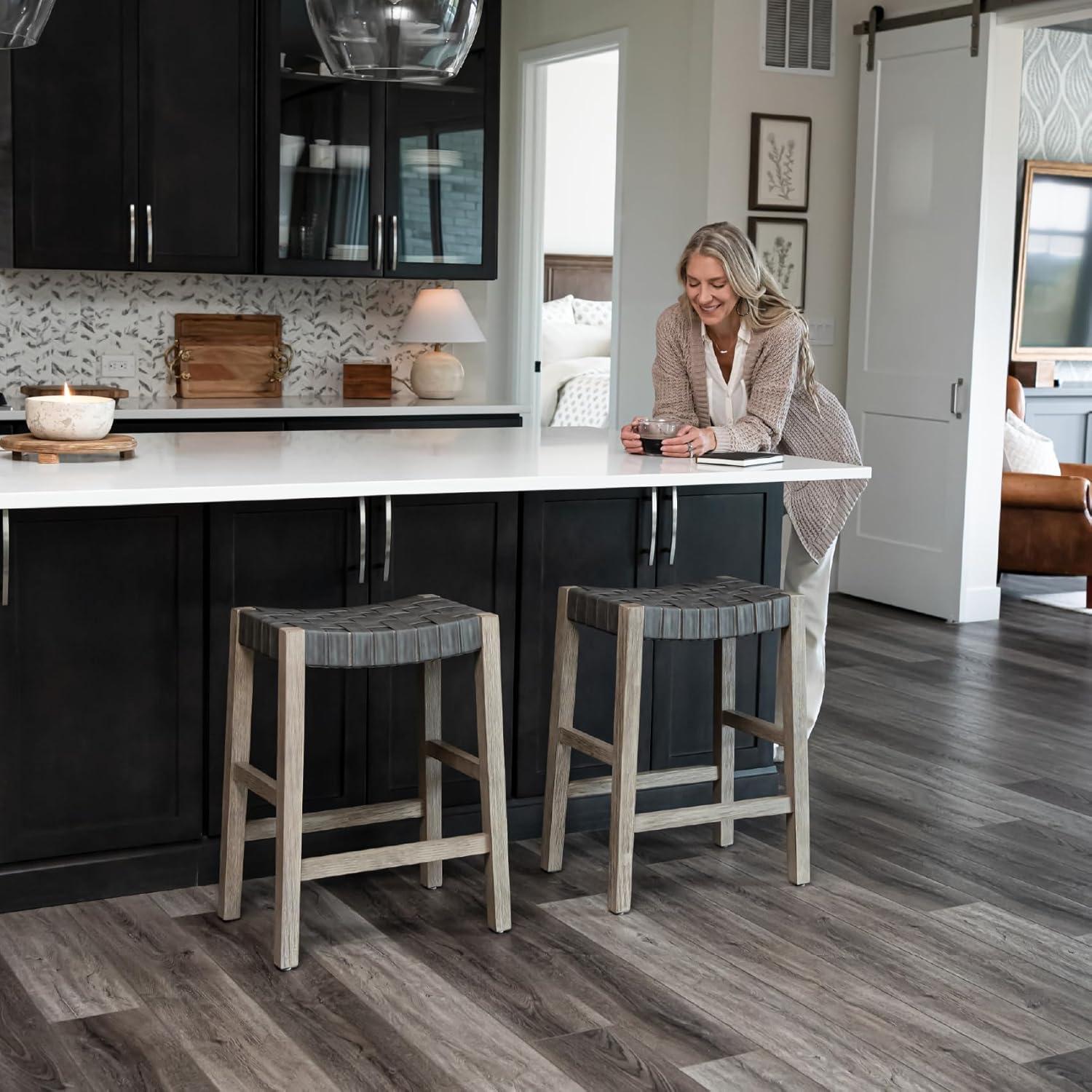 Maven Lane Emerson Kitchen Stool with Vegan Leather Upholstery