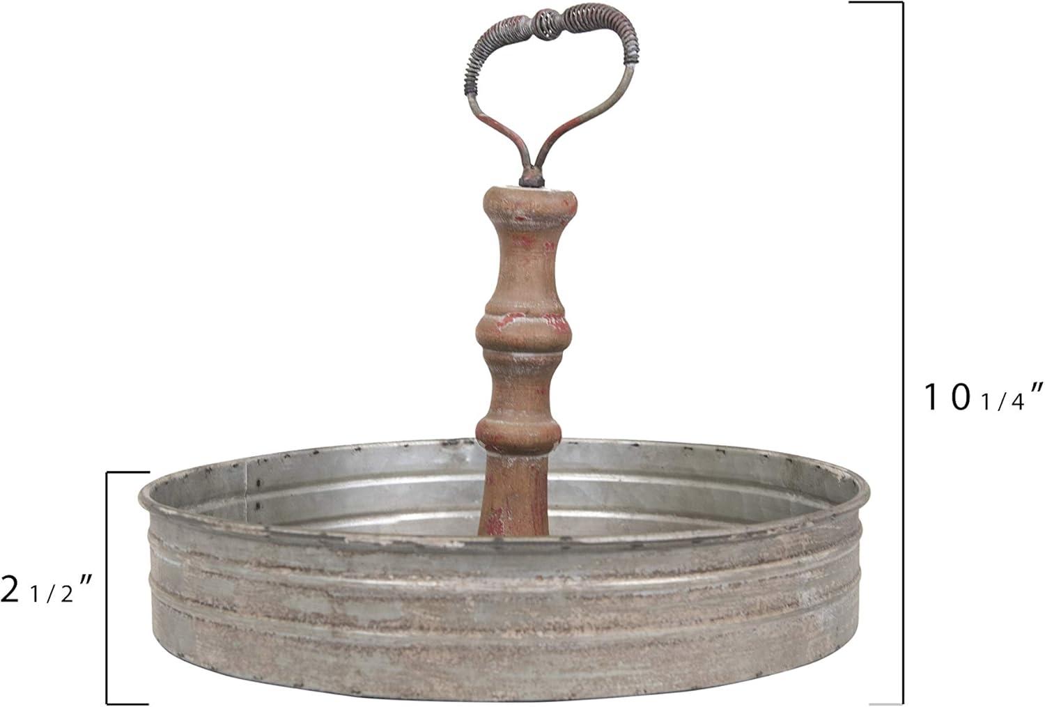 Creative Co-Op Round Metal & Wood Tray with Handle