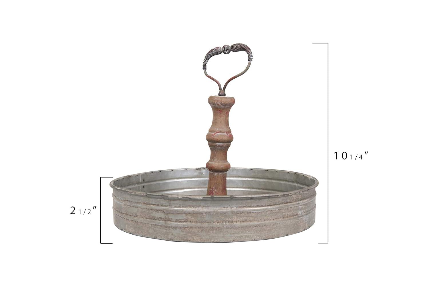 Creative Co-Op Round Metal & Wood Tray with Handle