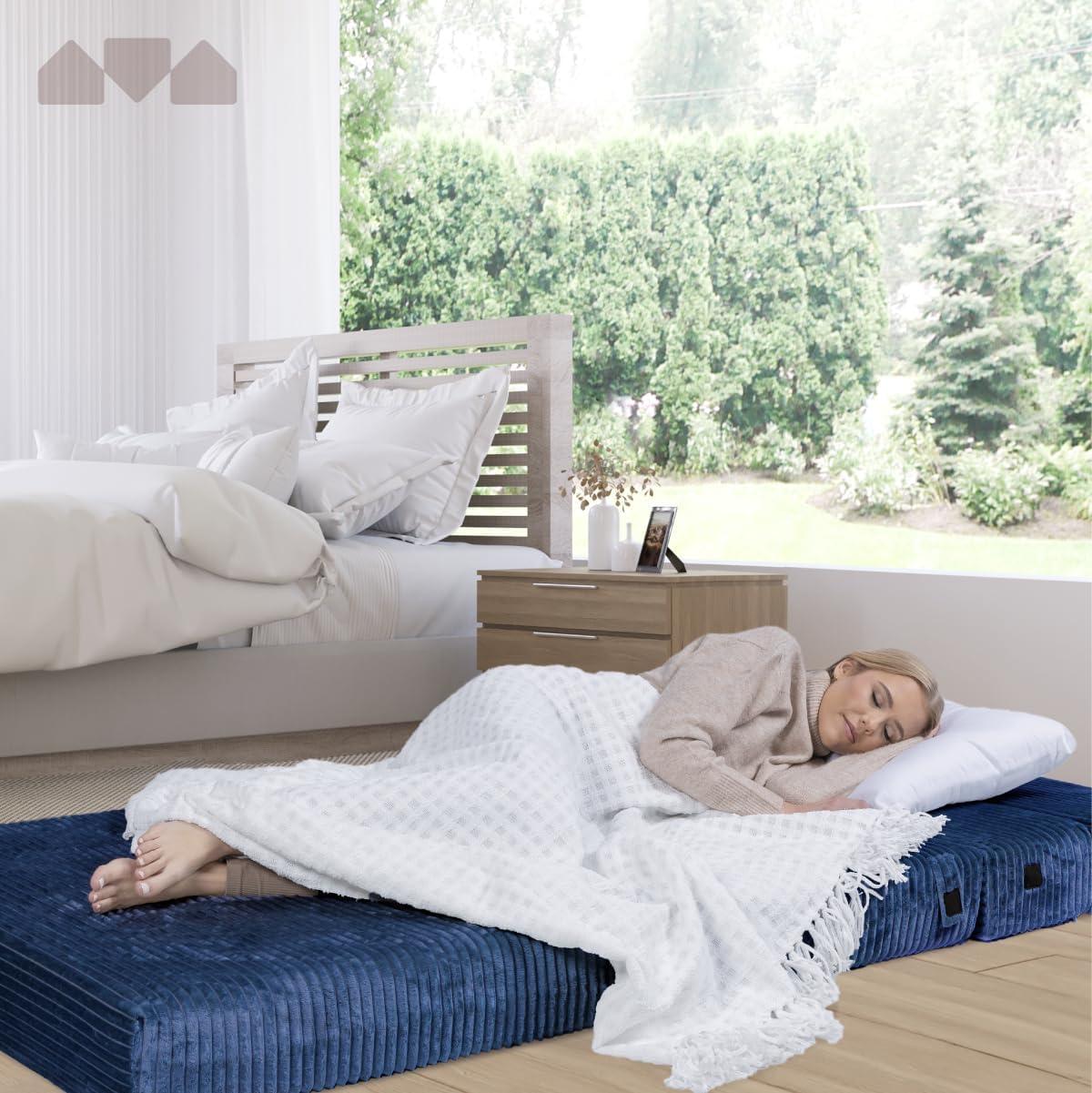 Milliard Tri Folding Sofa Mattress, Memory Foam Foldable Mattress with Ultra Soft & Washable Ribbed Fur Cover, Twin Size (75" x 38" x 6")