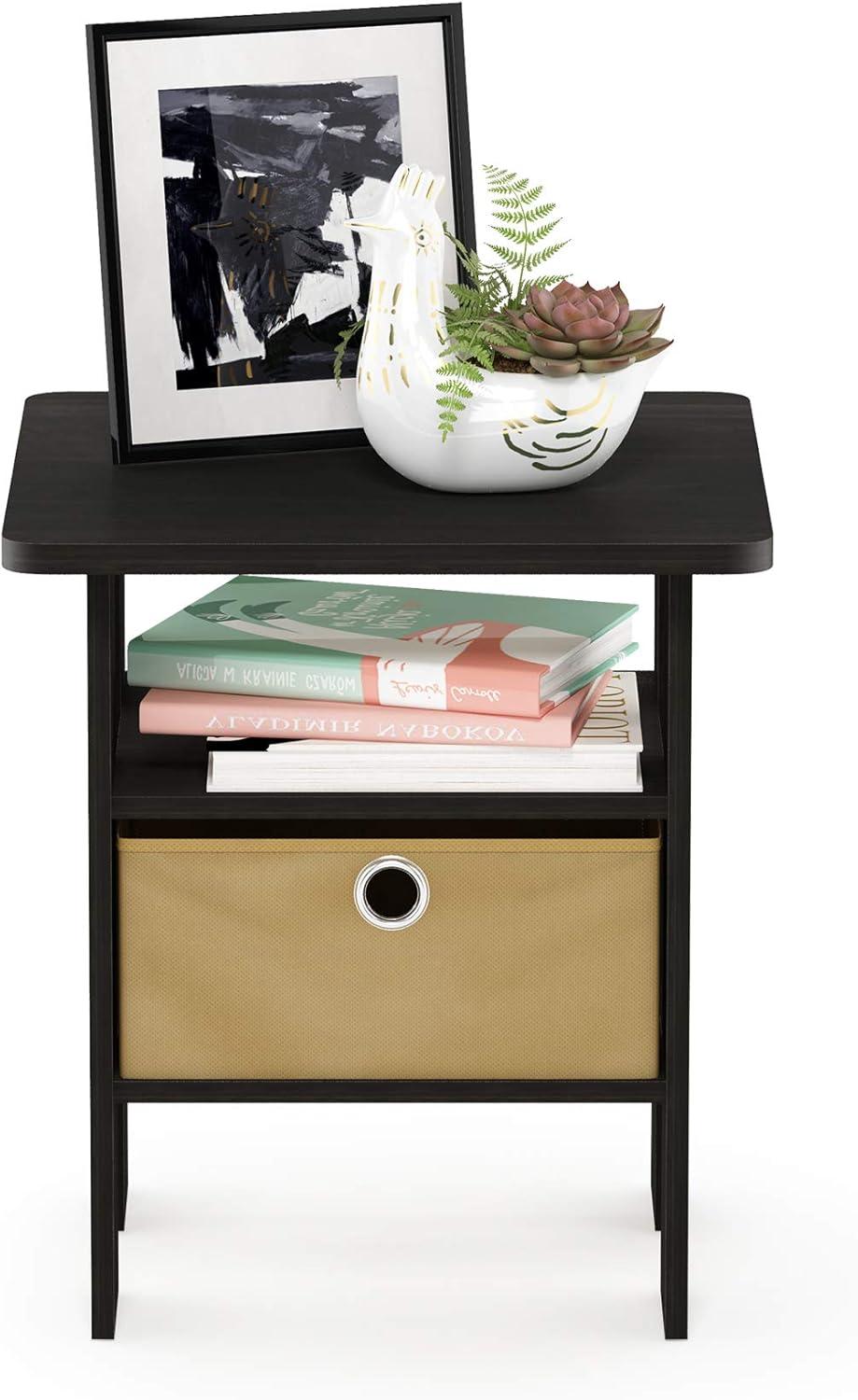 Furinno Andrey Engineered Wood End Table with Bin Drawer in Espresso/Brown