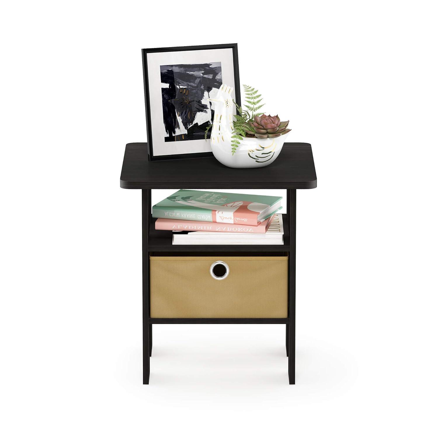 Furinno Andrey Engineered Wood End Table with Bin Drawer in Espresso/Brown