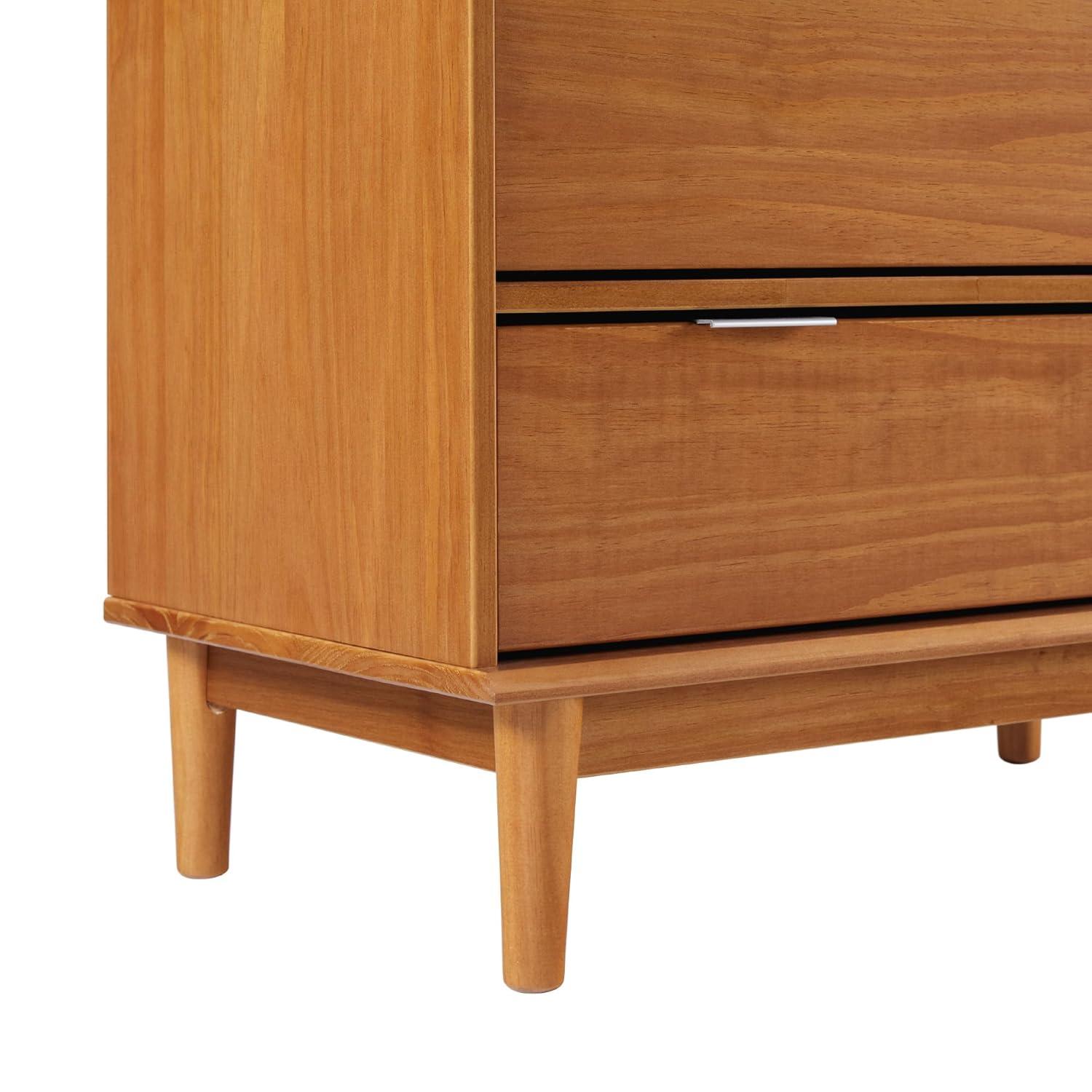 Caramel Solid Wood Mid-Century Modern 6-Drawer Tall Dresser