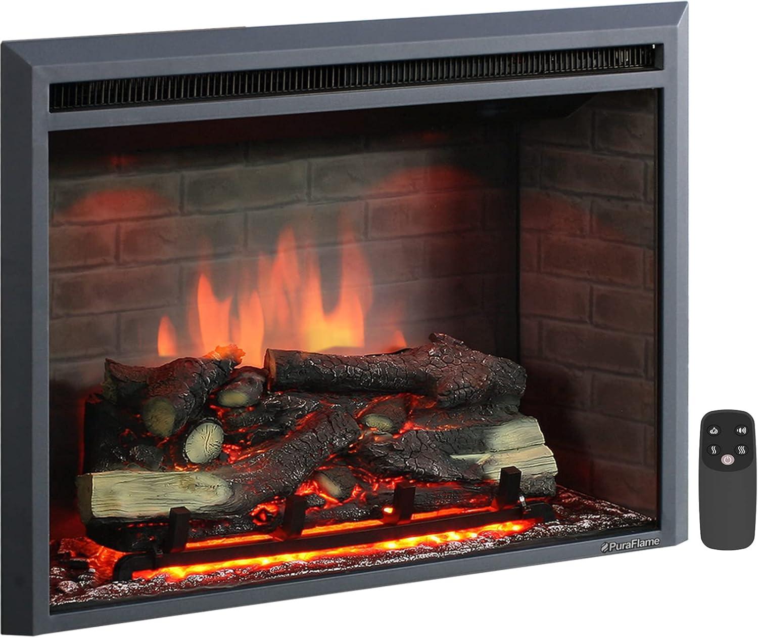 PuraFlame Western 33" EF45D Electric Fireplace Insert, Crackling Sound, Remote, 750/1500W, 55.8 lbs