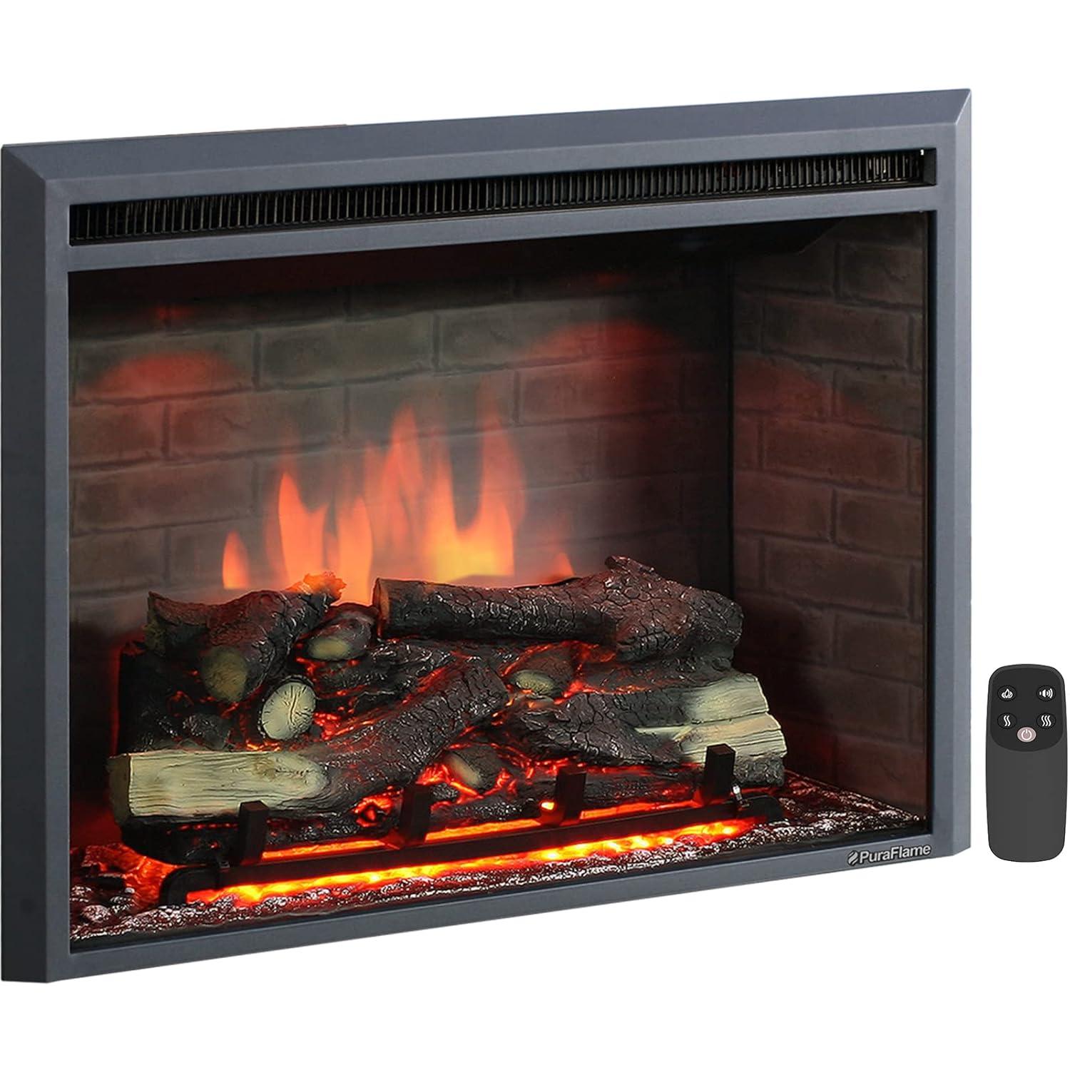 PuraFlame Western 33" EF45D Electric Fireplace Insert, Crackling Sound, Remote, 750/1500W, 55.8 lbs