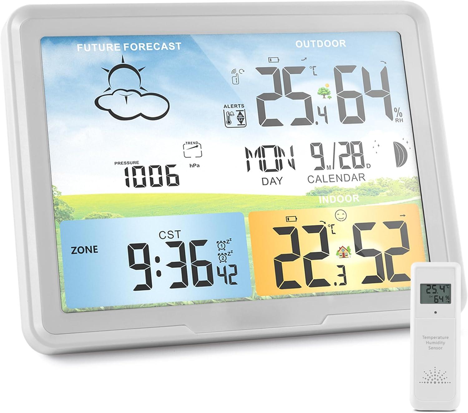 Wireless Indoor Outdoor Weather Station with Color Display and Atomic Clock