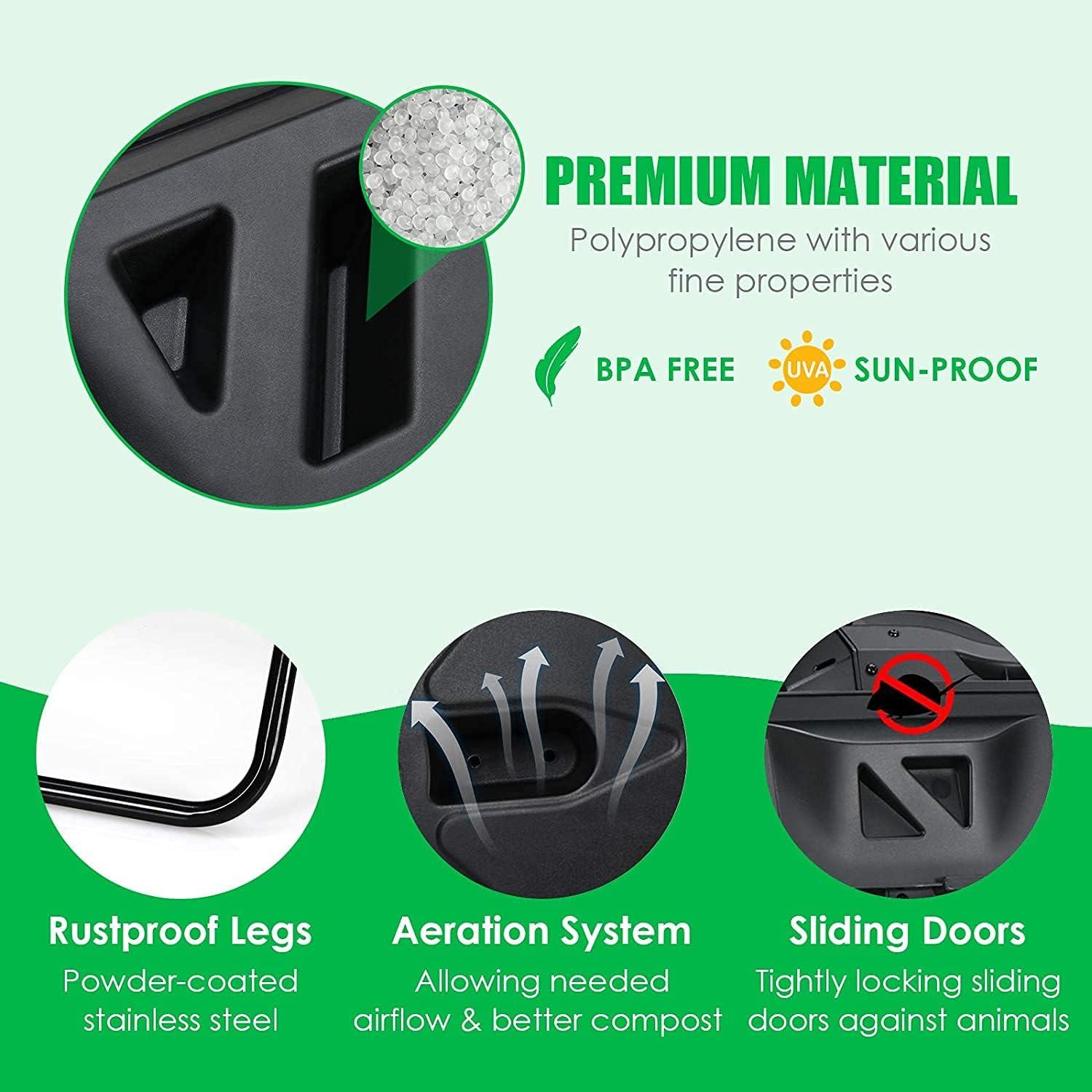 HomGarden Composting Tumbler 43gal Composter Bin W/ Dual Chamber BPA Free Black