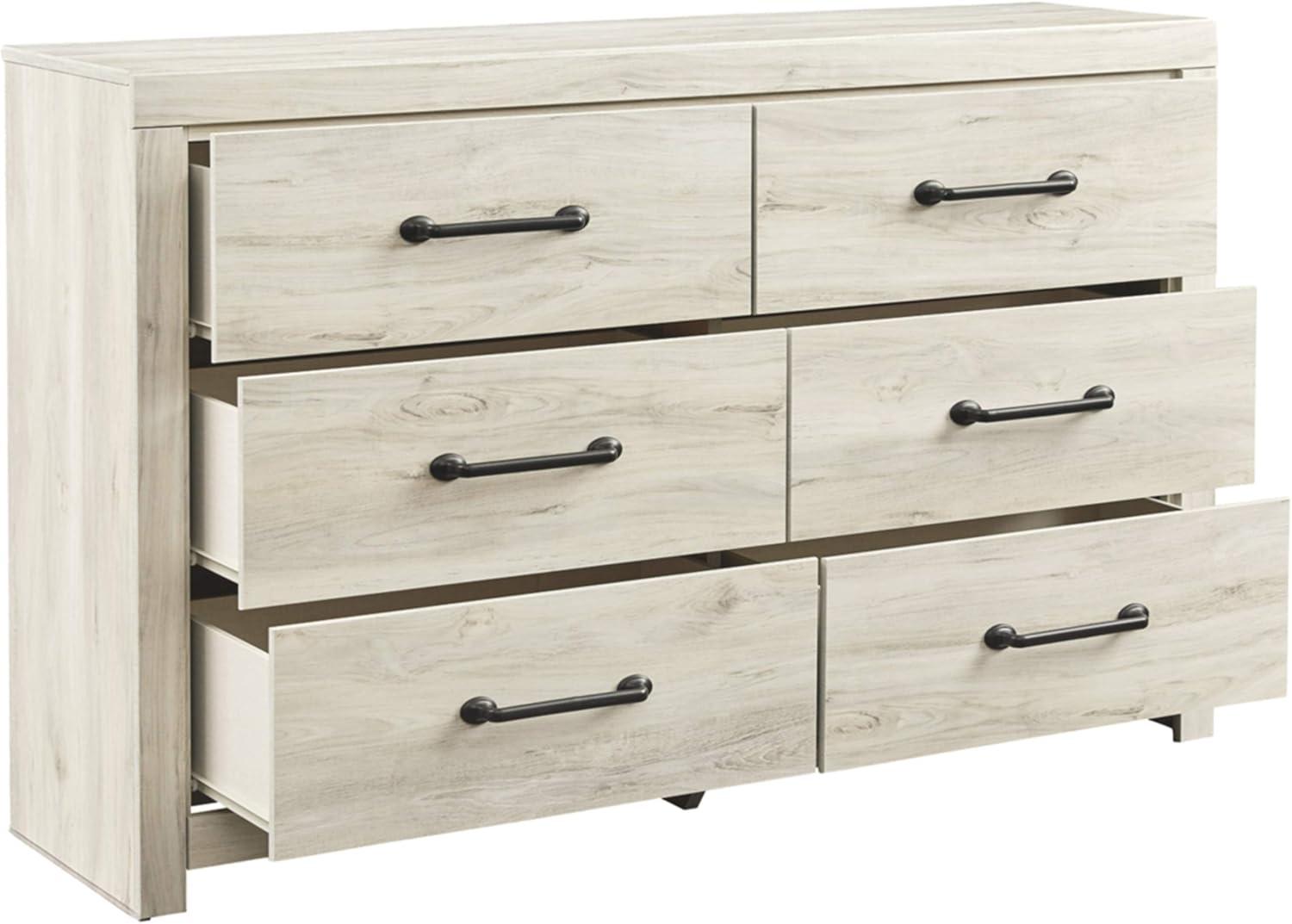 Whitewash Farmhouse 6-Drawer Dresser with Black Handles