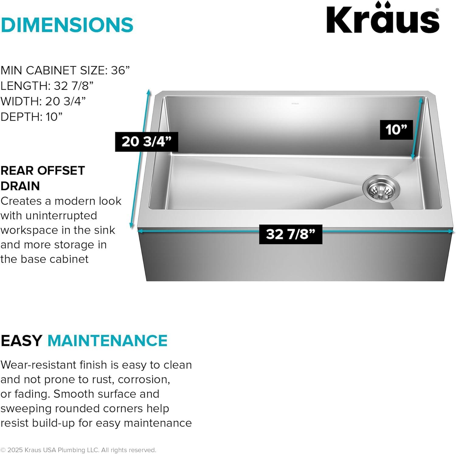 KRAUS Standart Pro Apron Front Farmhouse 16 Gauge Single Bowl Stainless Steel Kitchen Sink