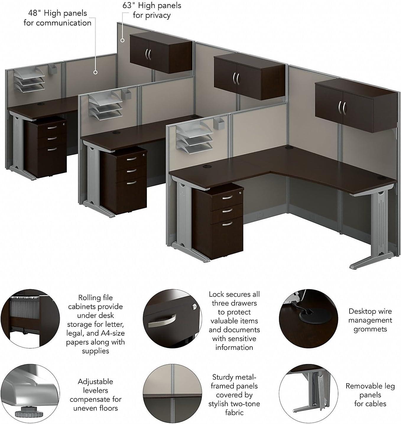 Office In An Hour L-Shaped 3 Person Cubicle with Cable Management