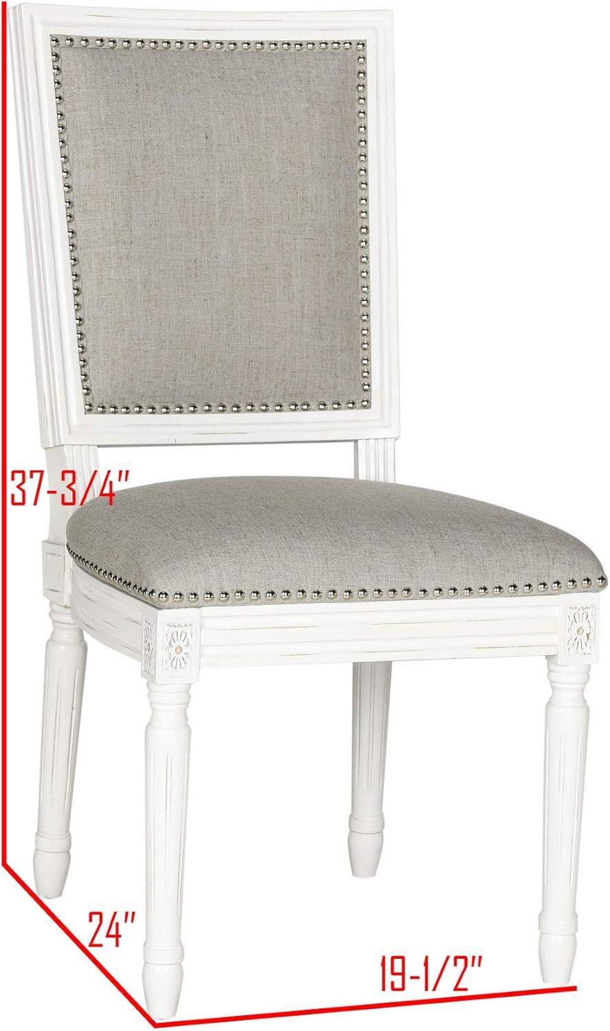 Buchanan 19H French Brasserie Linen Rectangle Side Chair Silver Nail Heads (Set Of 2) - Light Grey/Cream - Safavieh