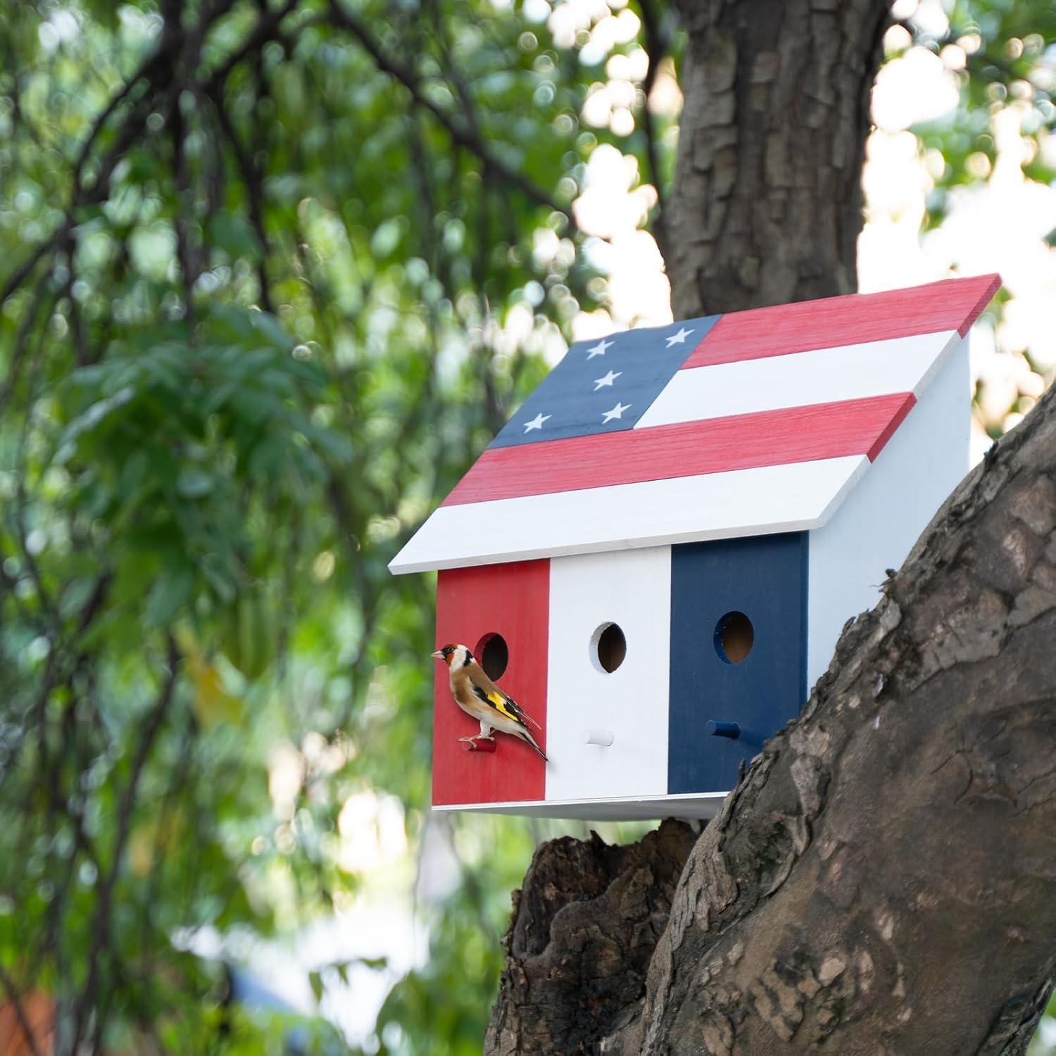 14" Americana 3 compartment Wood Birdhouse