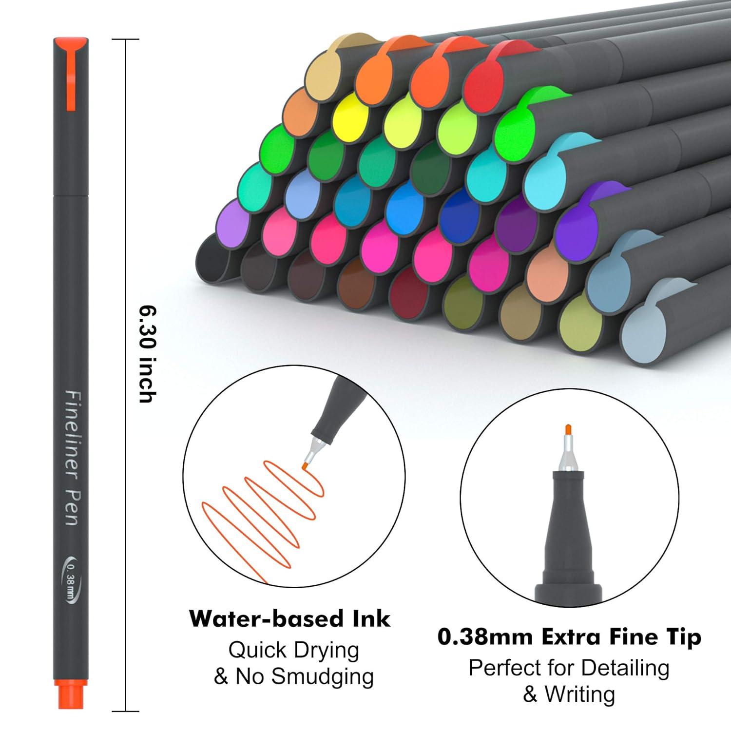 46 Pack Journal Planner Colored Pens, Lineon 40 Colors Fineliner Pens with 6 Different Stencils, Perfect Set for Journal Planner Note Calendar Coloring