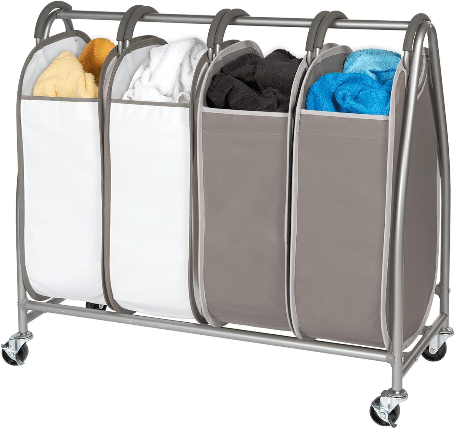 Gray and White Quad Laundry Sorter with Wheels