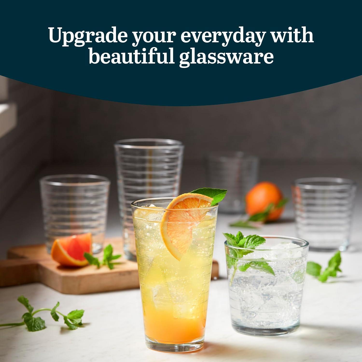 Textiles Hub Hoops 16-Piece Tumbler And Rocks Glass Set