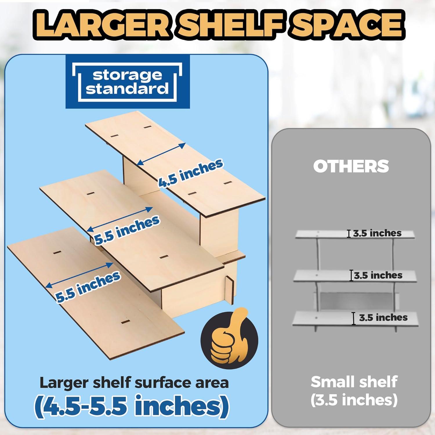 Storage Standard 3 Tier Shelf Wooden Display Stand Straight Display Shelf for Vendors 16 x 12 x 9 Inch