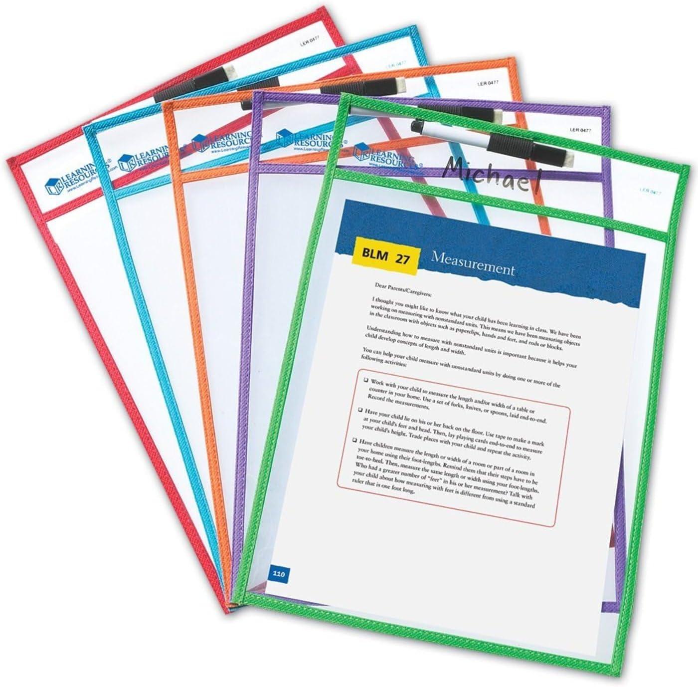 Learning Resources, LRNLER0477, Write-and-wipe Pockets, 5 / Set