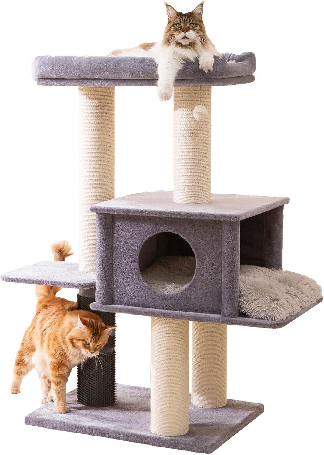 57" Cat Tree with Condo and Rubber Groomer