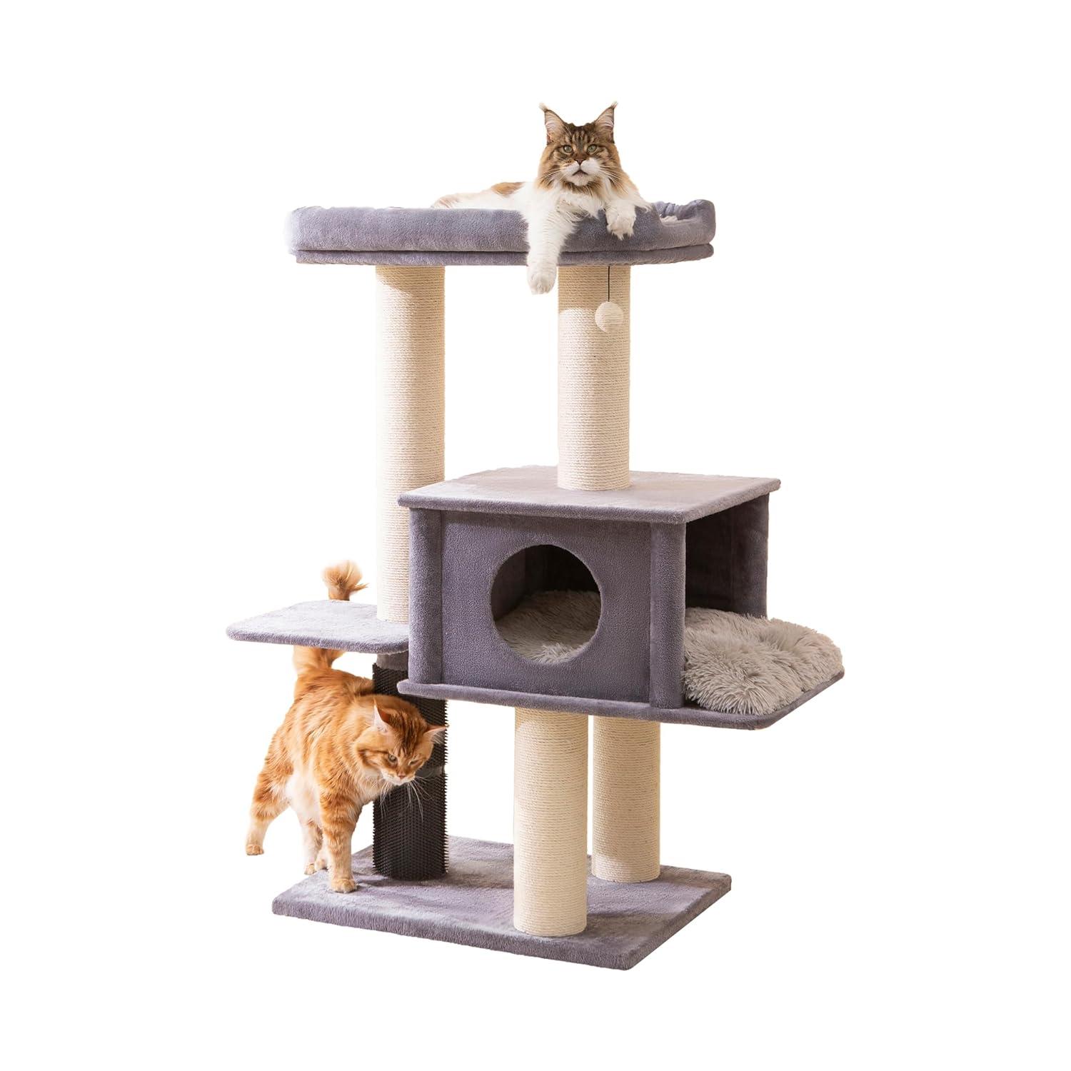 57" Cat Tree with Condo and Rubber Groomer
