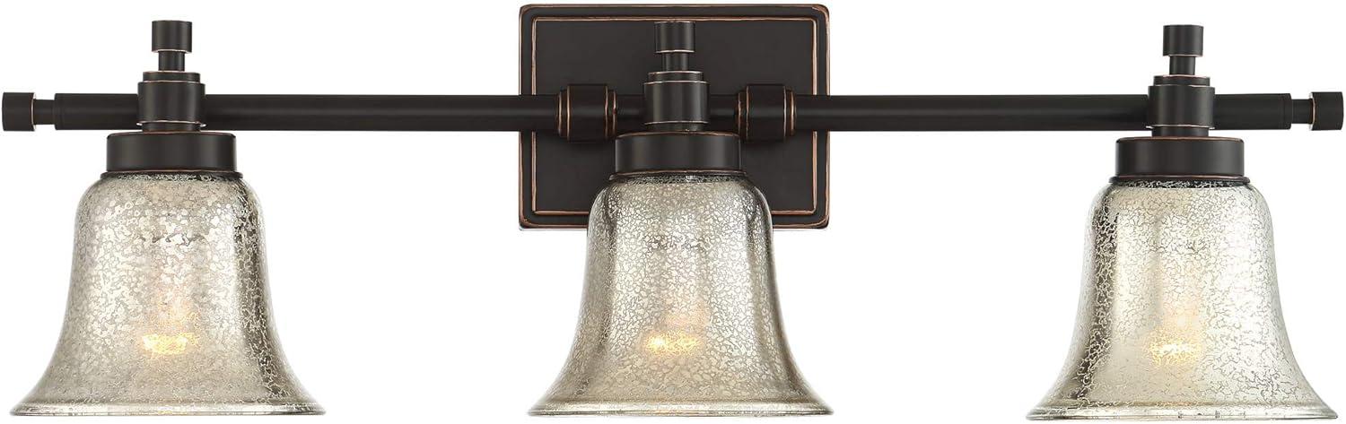 Possini Euro Design Varra Rustic Industrial Wall Light Bronze Hardwire 26 1/2" 3-Light Fixture Bell Mercury Glass Shade for Bedroom Bathroom Vanity