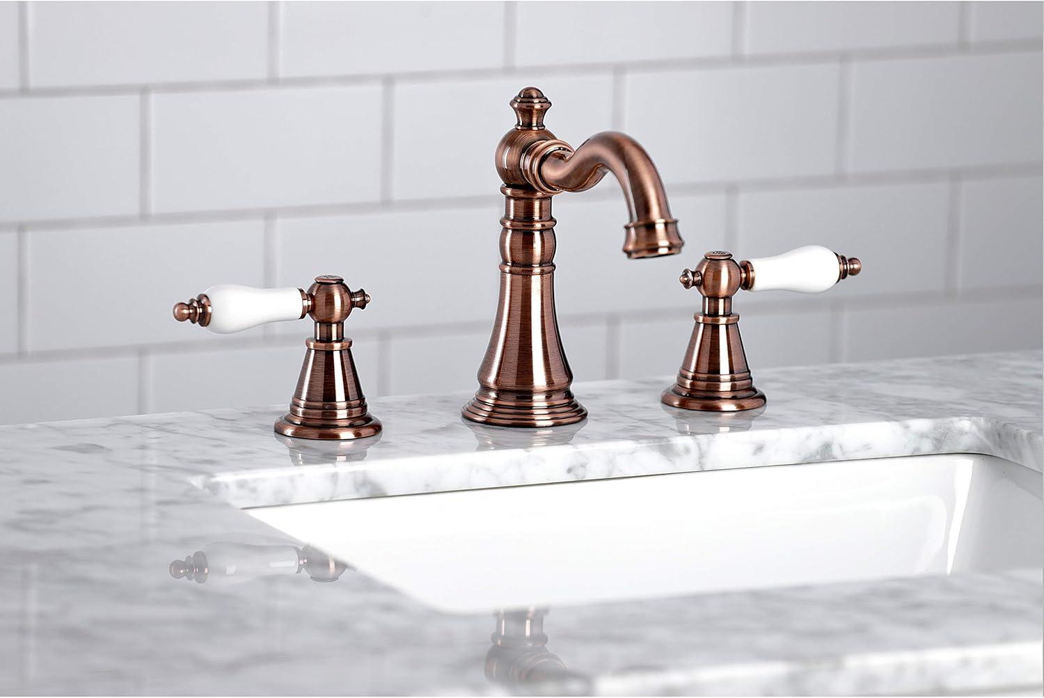Kingston Brass English Classic Two-Handle 3-Hole Deck Mount Widespread Bathroom Faucet with Pop-Up Drain