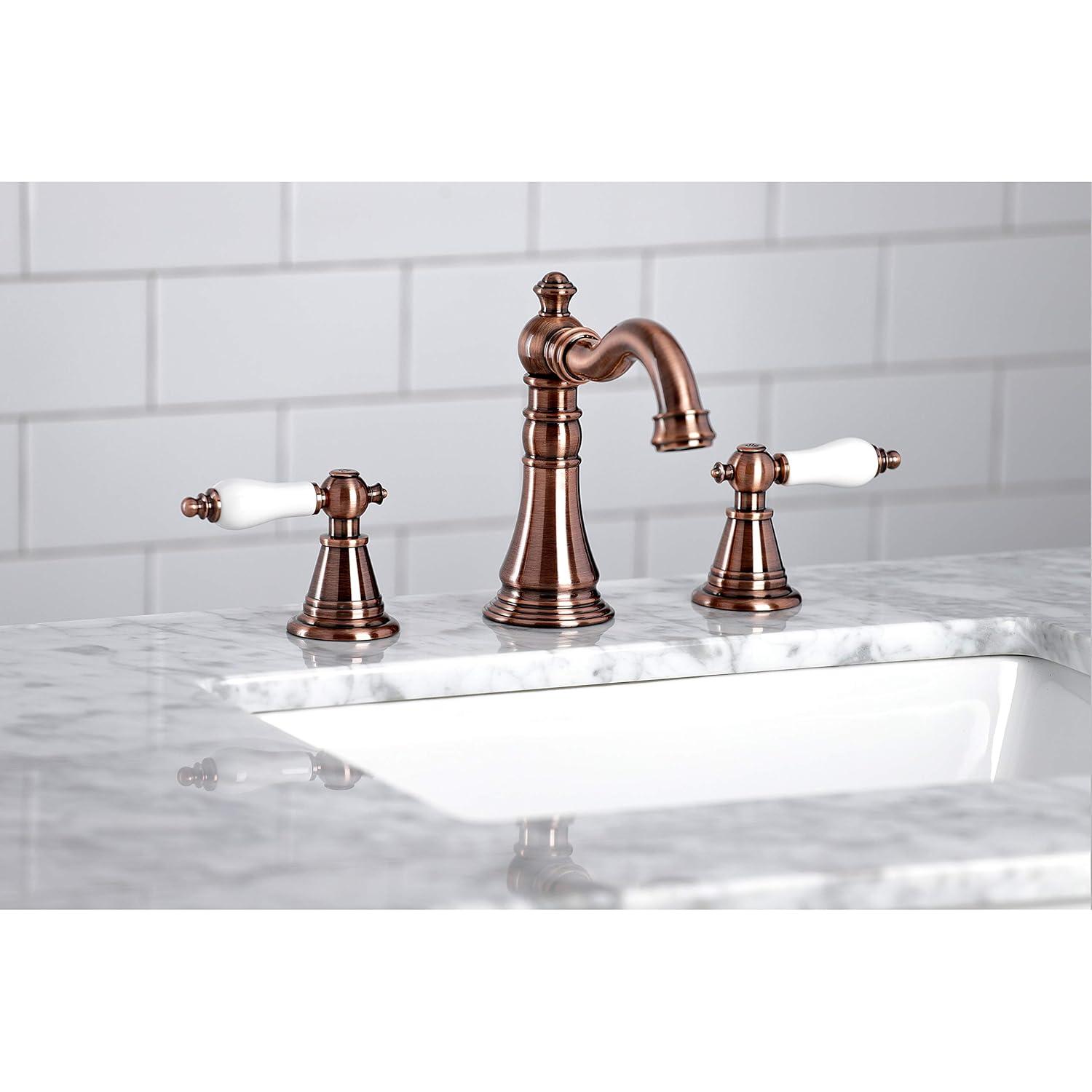 Kingston Brass English Classic Two-Handle 3-Hole Deck Mount Widespread Bathroom Faucet with Pop-Up Drain