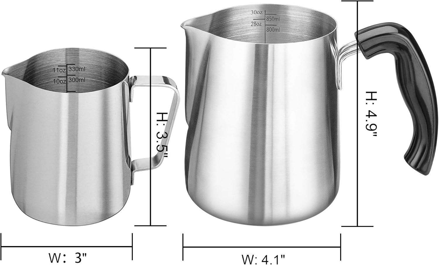 30oz Stainless Steel Milk Frothing Pitcher with Black Handle