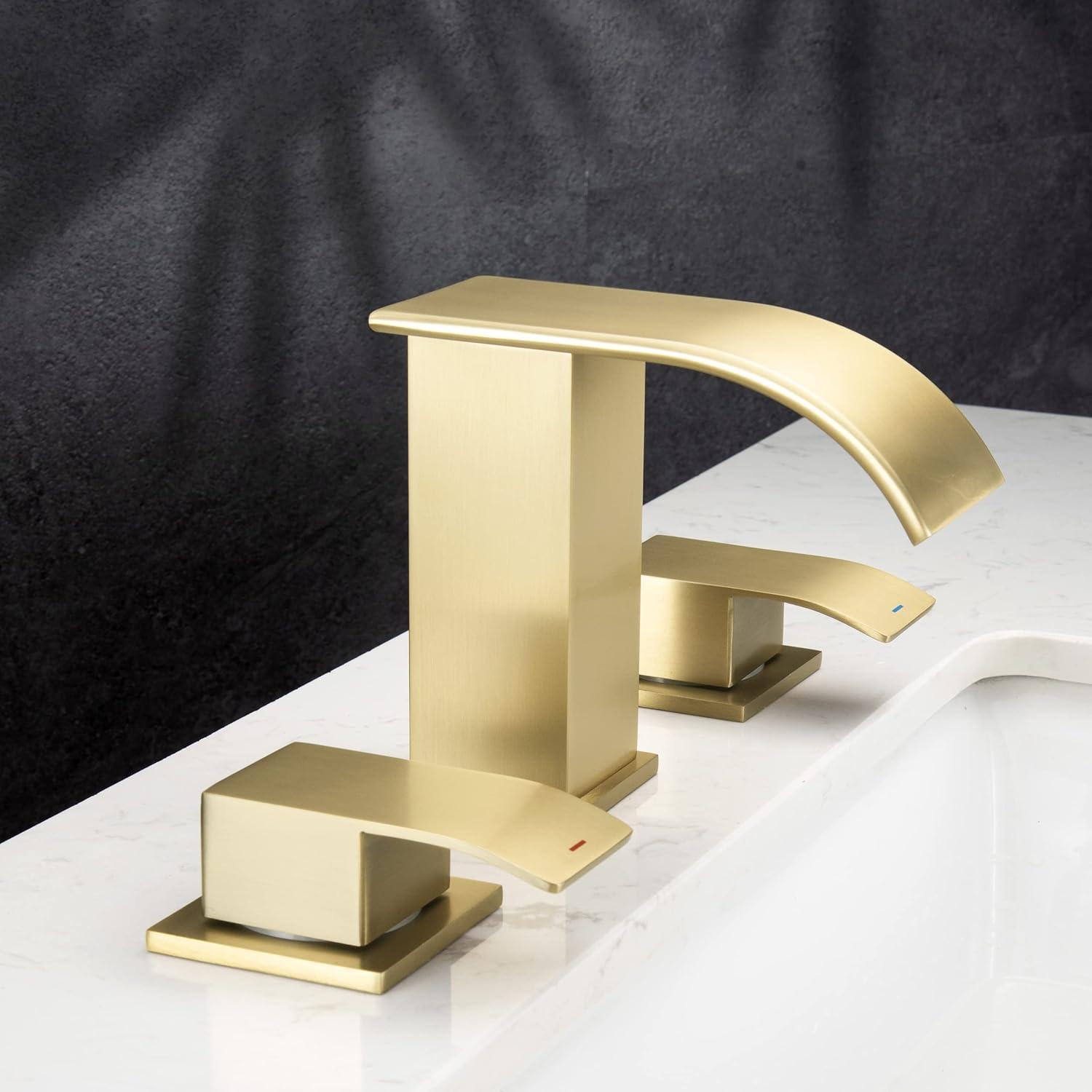 Brushed Gold Double Handle Widespread Bathroom Faucet