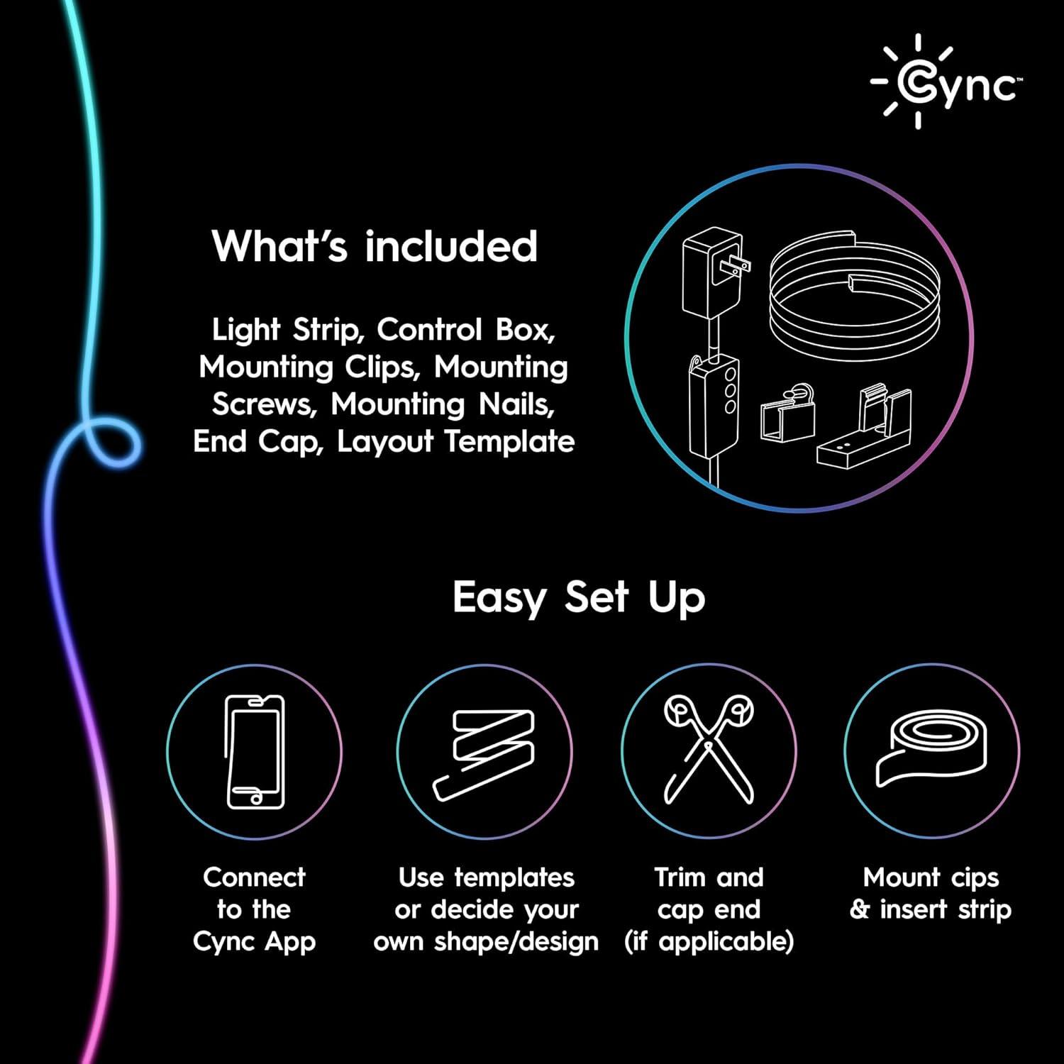 GE Lighting GE Cync Dynamic Effects Smart Neon Shape Light, Color Changing WiFi Lights, 16ft