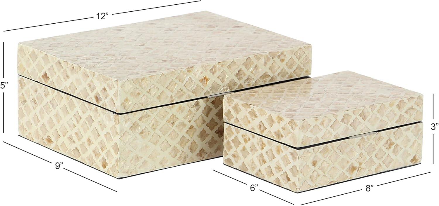 Set of 2 Shell Inlaid Wooden Boxes Natural - Olivia & May: Coastal Style Storage with Felt Stoppers