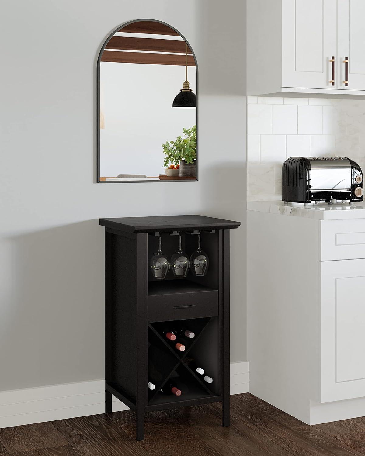 Leick Home Leah Mini Bar Cabinet for Stemware and Bottle Storage, Black