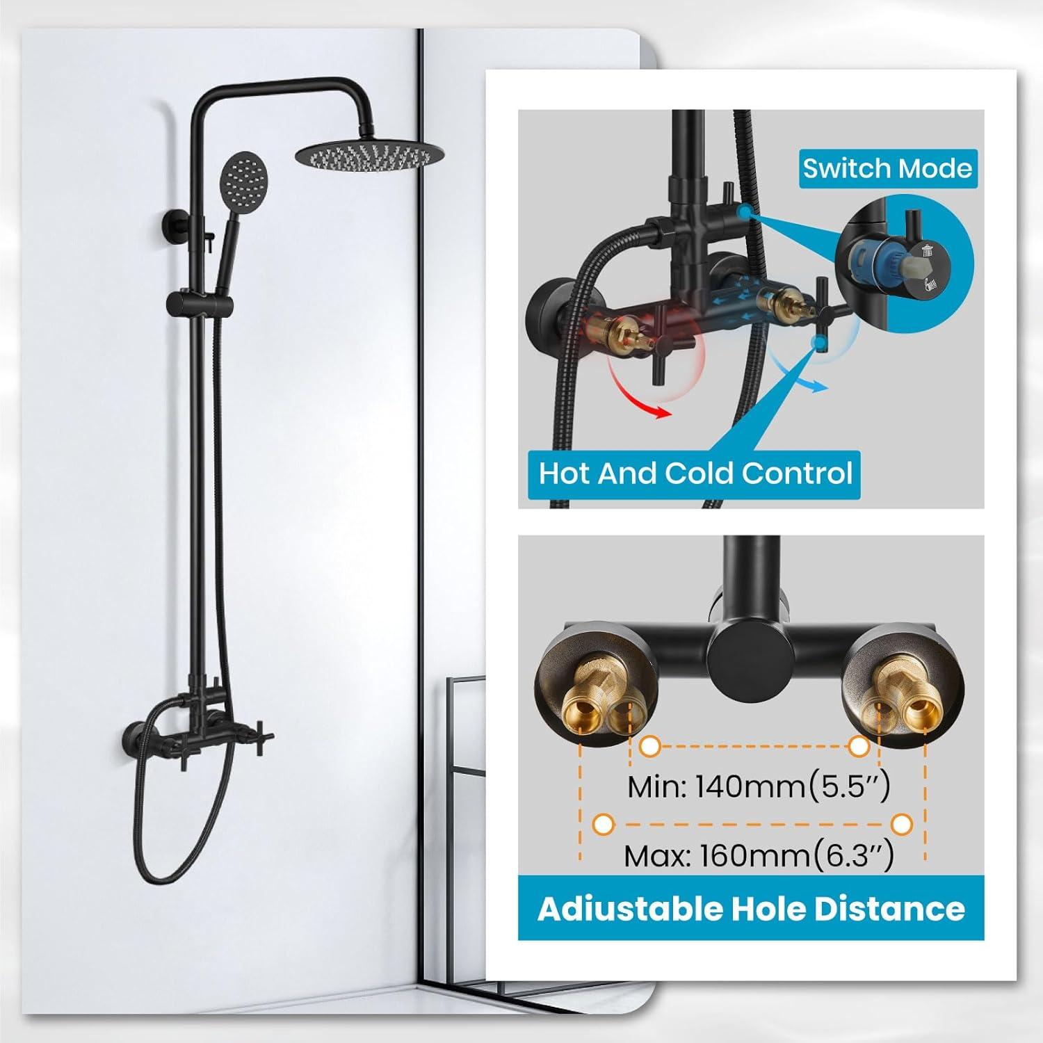 Matte Black Stainless Steel Adjustable Rain Shower System