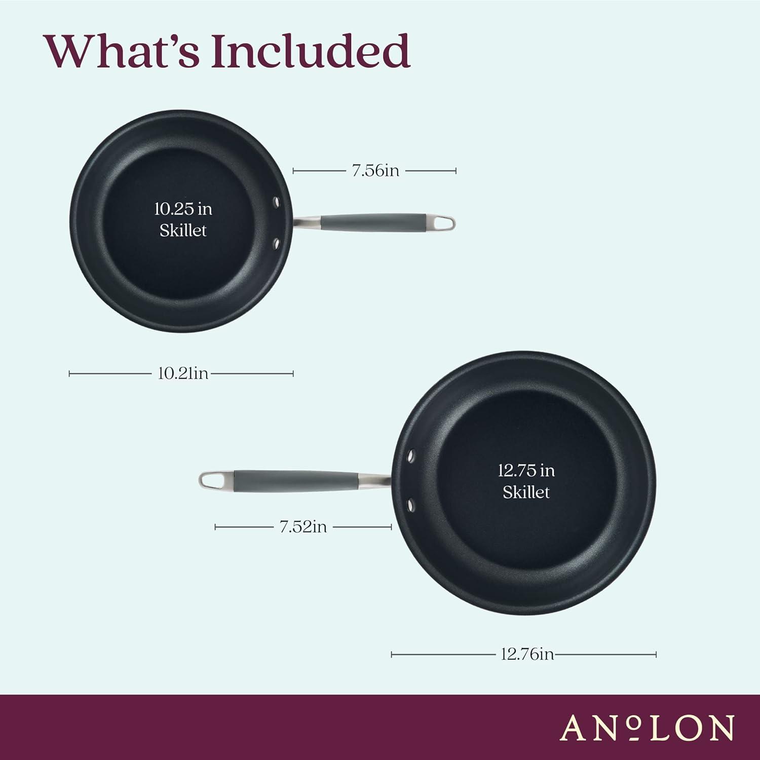 Anolon Advanced Home 10.25" & 12.75" Twin Pack Open Fry Pans Moonstone: Nonstick, Hard Anodized, Oven-Safe, Hand Wash