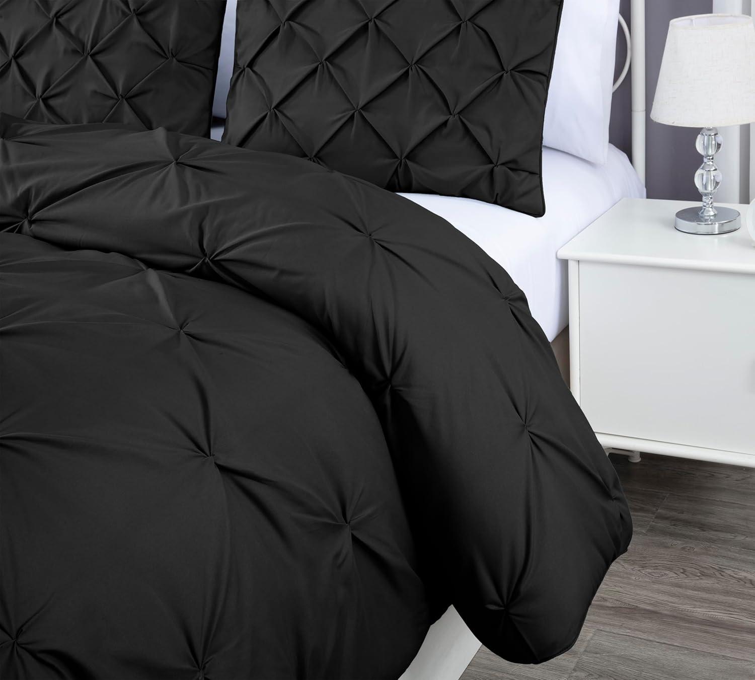 Berlin Black Full Microfiber Pinch Pleat Comforter Set