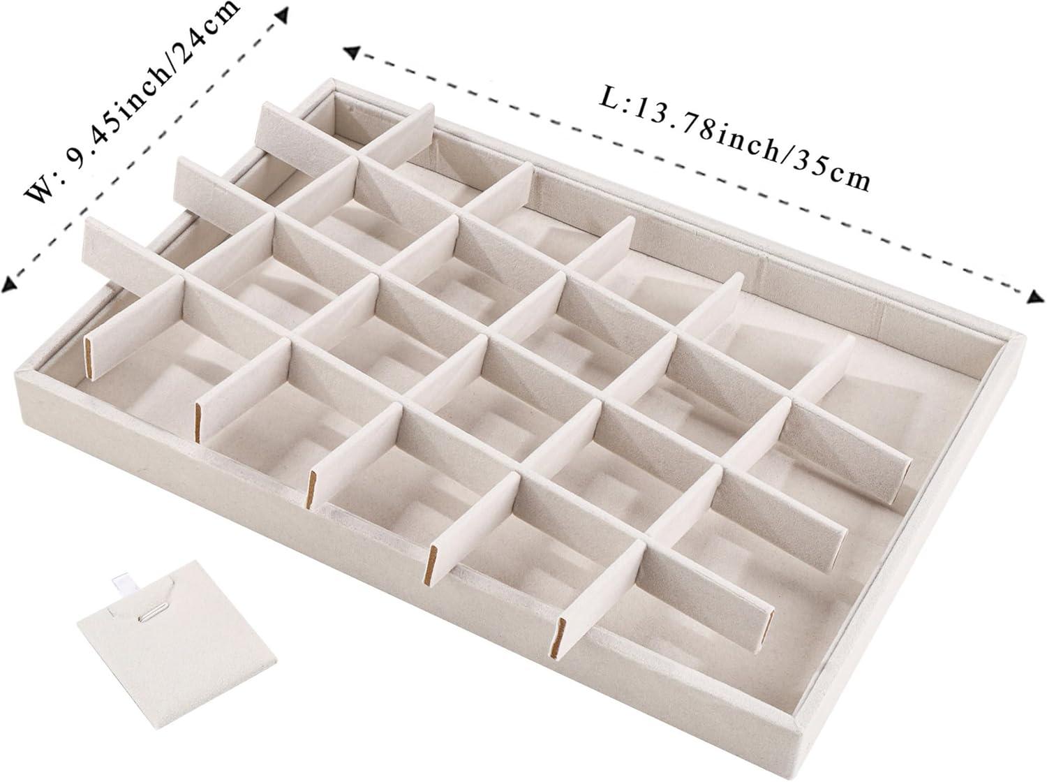 Elegant Beige Linen 24-Compartment Jewelry Tray Organizer