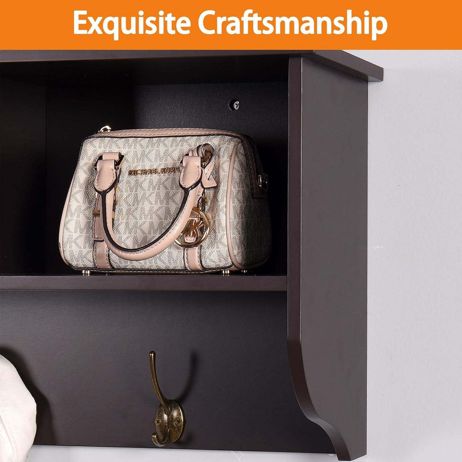 BaytoCare White Entryway Wall Mounted Coat Rack with 4 Dual Hooks Living Room Wooden Storage Shelf