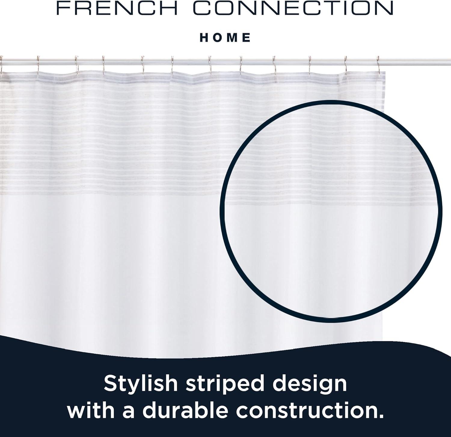 French Connection Striped 13 Piece Shower Curtain Set + Hooks