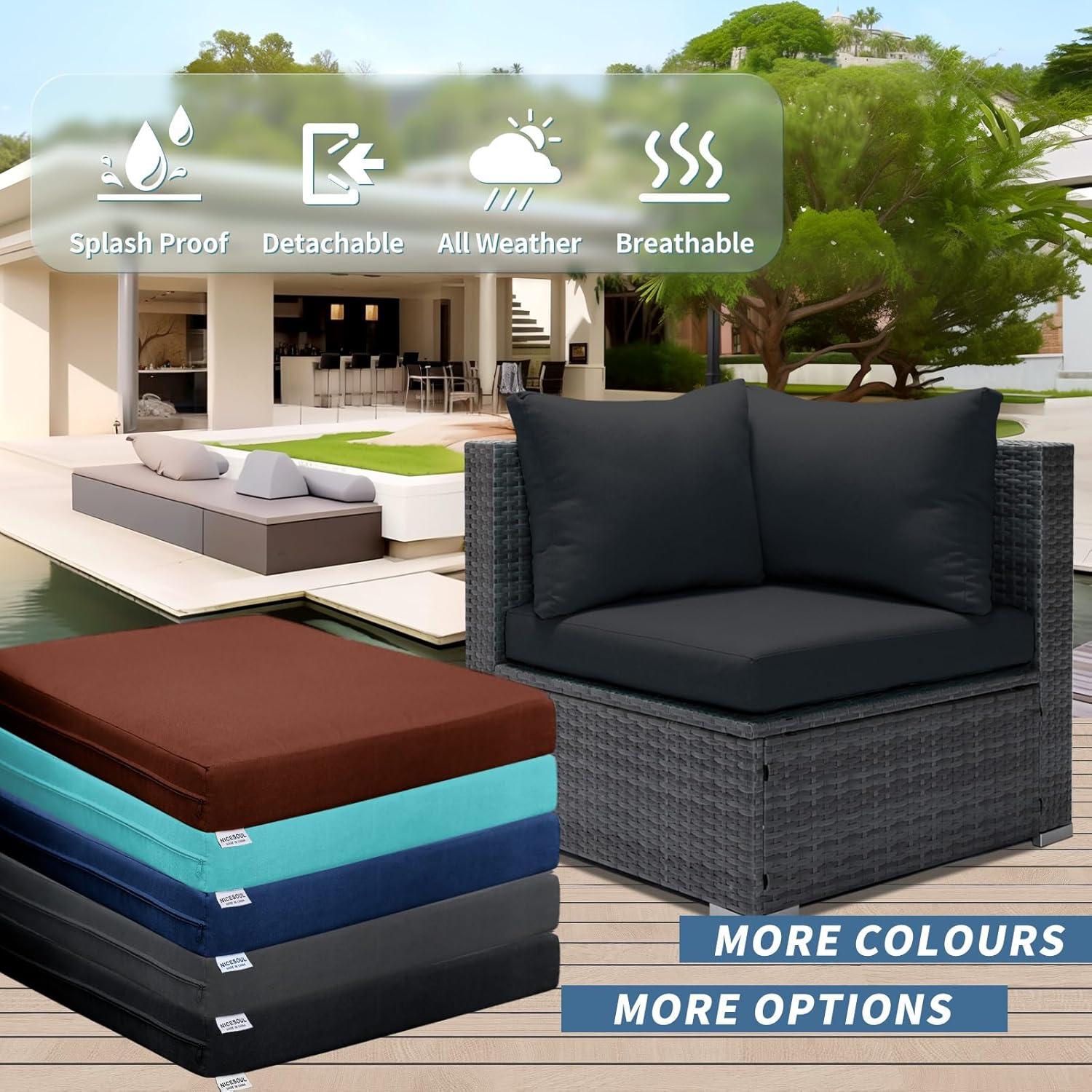 Black Olefin Outdoor Sofa Cushion Covers Set, 27x27 Inch