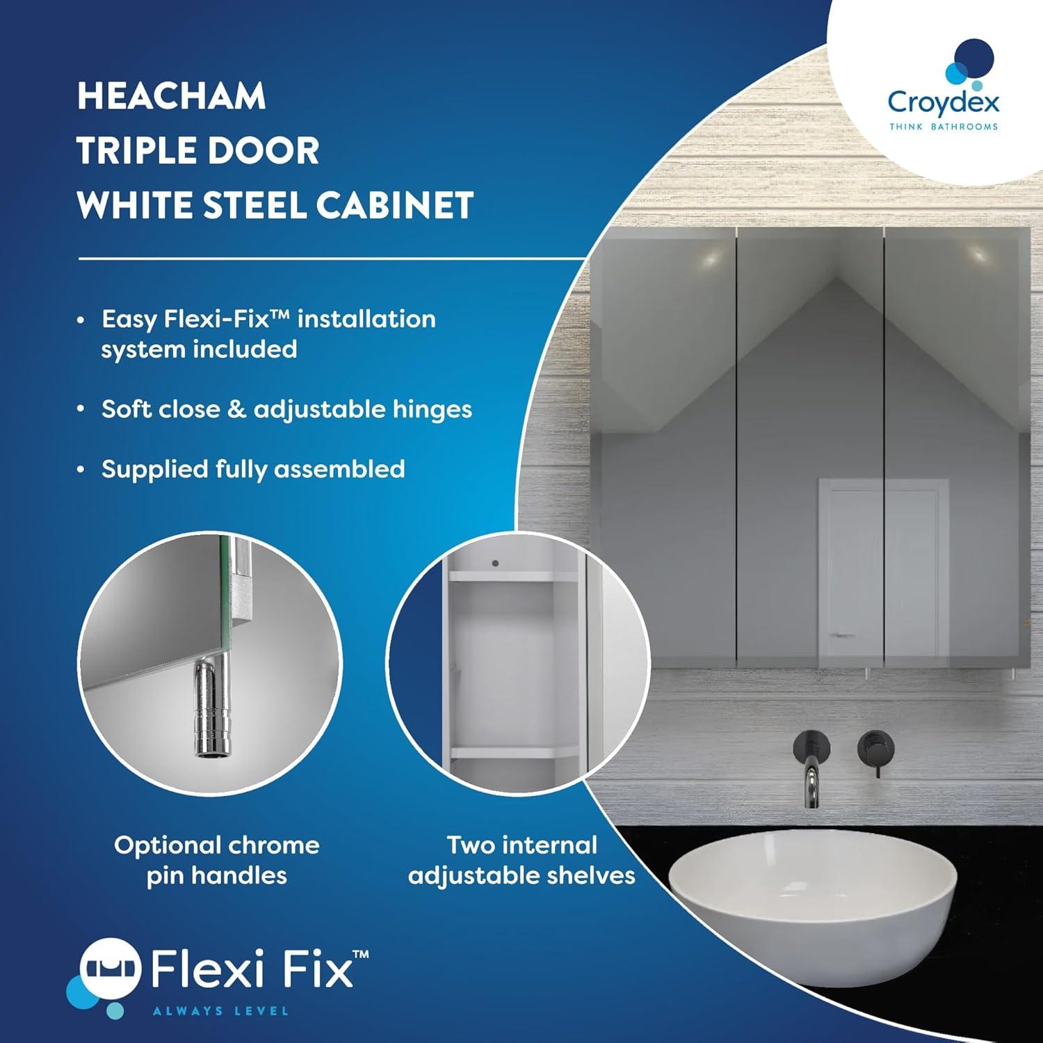 Croydex Wellington Double Door Aluminium Bathroom Medicine Cabinet in White (24x24in)