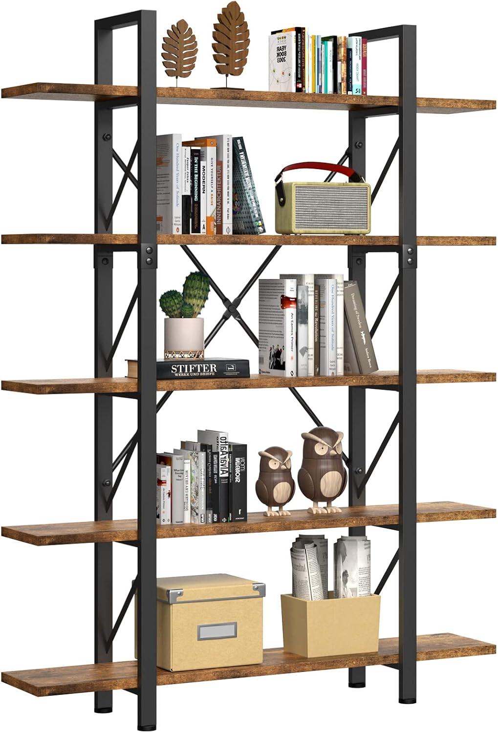 Jacgood Industrial 5 Tier Bookshelf, 70" Tall Freestanding Open Book Shelf, Heavy Duty Large Wide Display Shelves Metal Bookcase for Home Office, Living Room,Bedroom