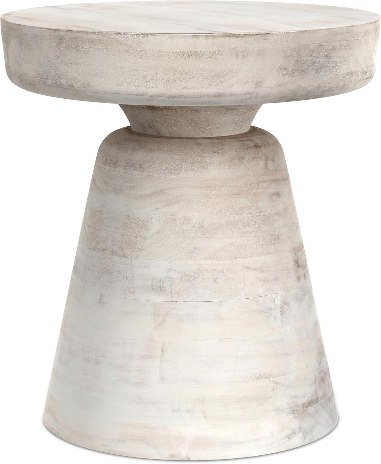 Simpli Home Robbie 16"W Solid Mango Wood Round Accent Table with Sculptural Design