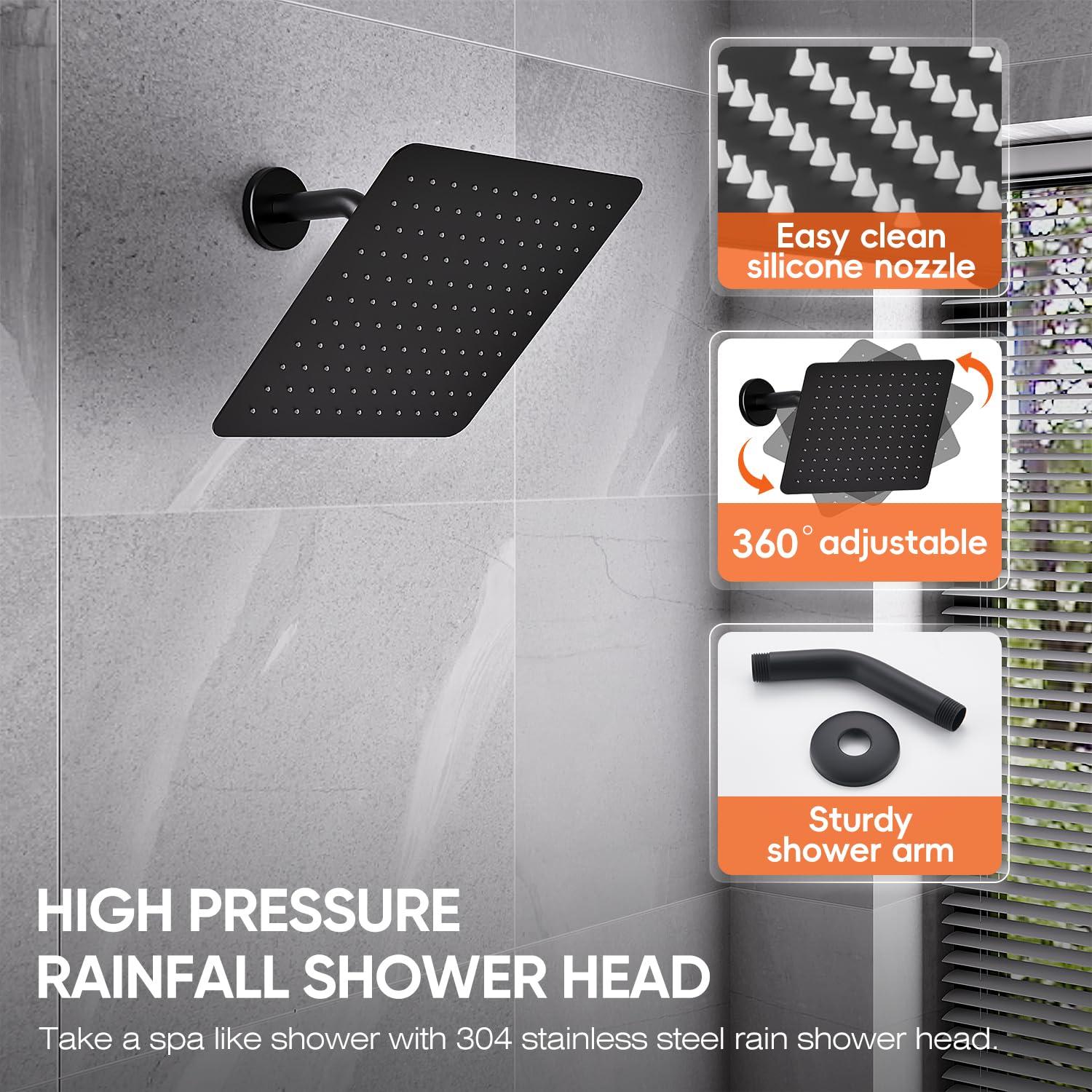 Matte Black Shower Faucet Set Bathroom Rain Shower System 8in Shower Head Combo
