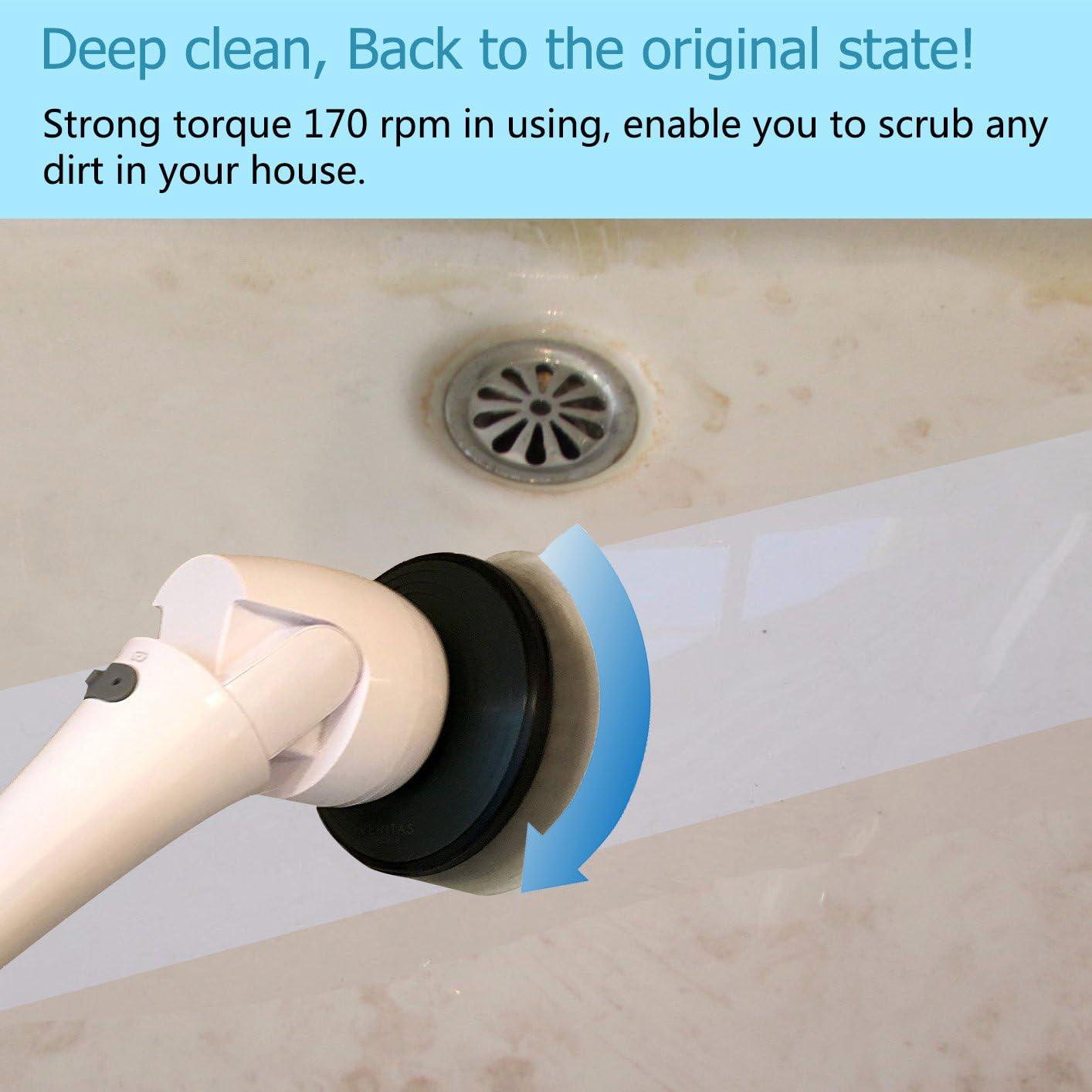 Floor Scrubber Machine, Electric Spin Scrubber Cordless Power Scrubber with Extension Handle & 5 Cleaner Brushes for Bathroom Tub Tile Kitchen Hard Floor Grout Pool